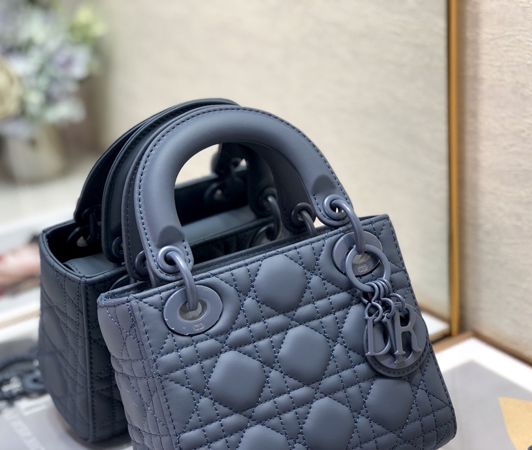 Mini Lady Dior Bag Denim Blue Ultramatte Cannage Calfskin